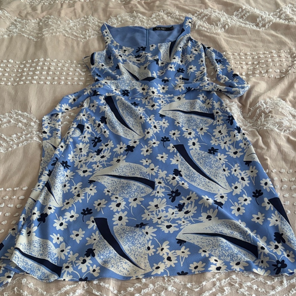 Ralph Lauren Blue and White Floral Midi Dress